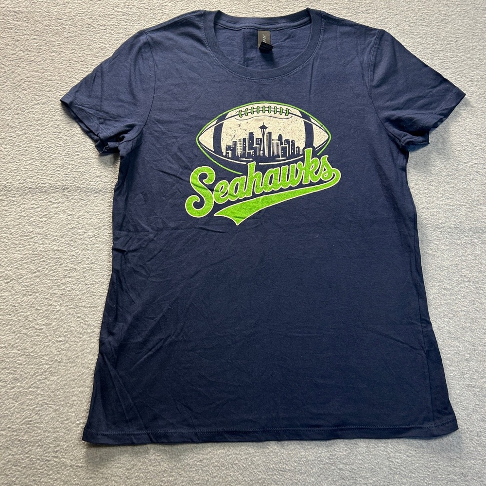 Seattle Seahawks Graphic T Shirt Womens Petite Small Navy Football Gildan Soft